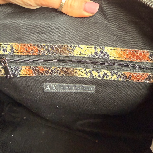Armani Exchange Snake Print Satchel in Brown and Tan - Picture 8 of 11